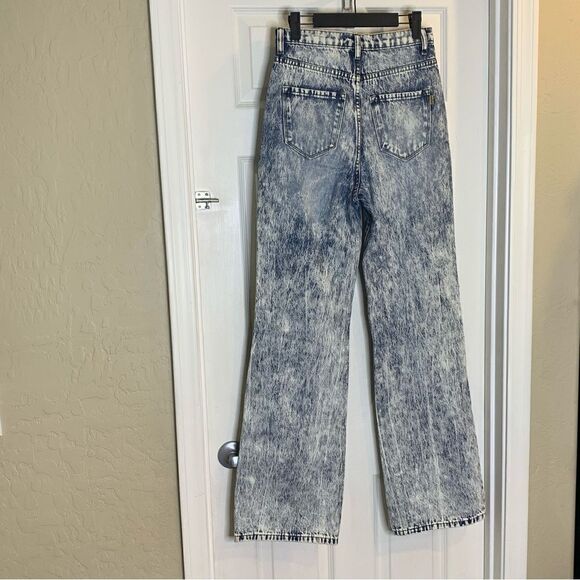 Vibrant Acid Wash High Rise Flare Leg Distressed Jeans Size 24 - Picture 5 of 11